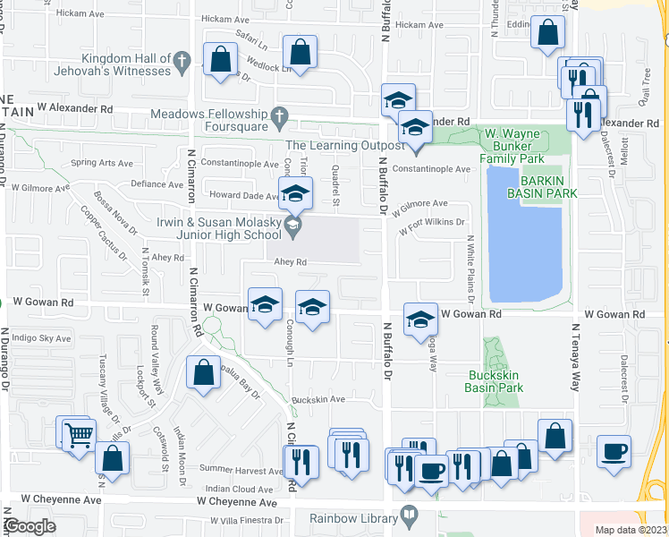 map of restaurants, bars, coffee shops, grocery stores, and more near 7718 Willow Cove Circle in Las Vegas