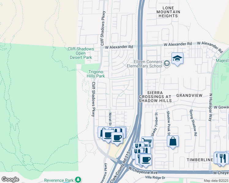 map of restaurants, bars, coffee shops, grocery stores, and more near 10593 West Moultrie Avenue in Las Vegas