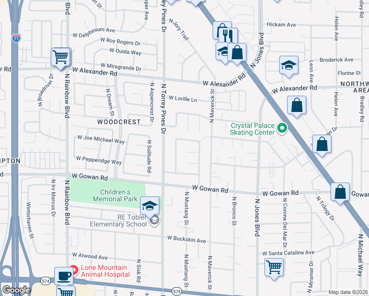 map of restaurants, bars, coffee shops, grocery stores, and more near 6325 West Canyon Ridge Drive in Las Vegas