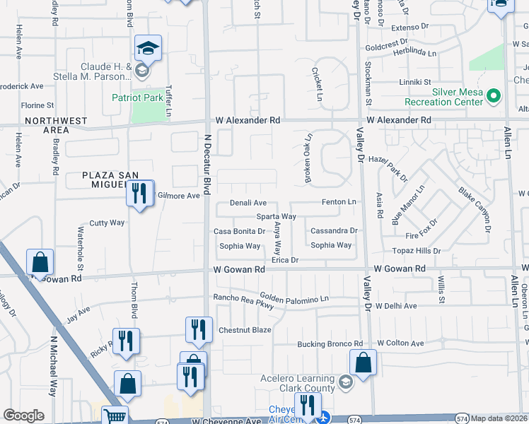 map of restaurants, bars, coffee shops, grocery stores, and more near 4524 Sparta Way in North Las Vegas