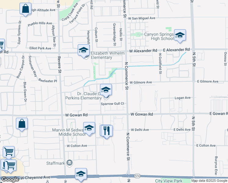 map of restaurants, bars, coffee shops, grocery stores, and more near 3725 Sorrowing Sparrow Court in North Las Vegas