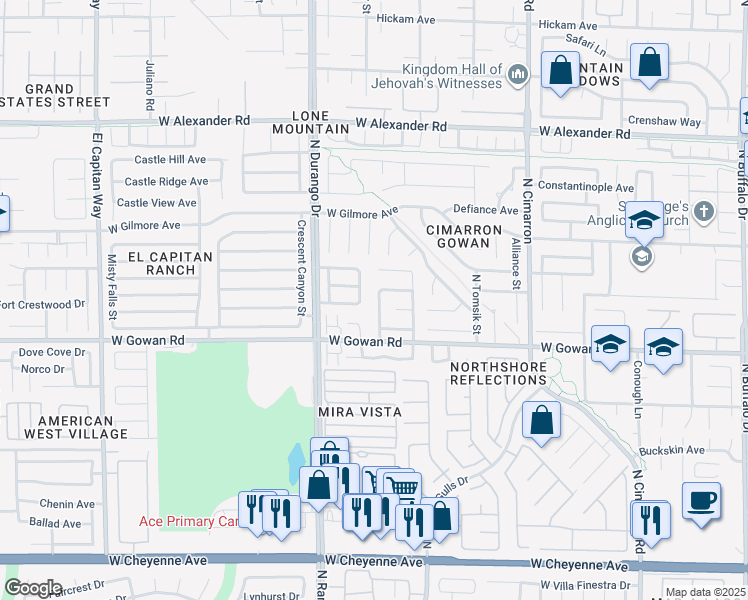 map of restaurants, bars, coffee shops, grocery stores, and more near 3709 Twinbreeze Way in Las Vegas
