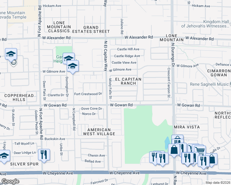 map of restaurants, bars, coffee shops, grocery stores, and more near 8769 Country View Avenue in Las Vegas