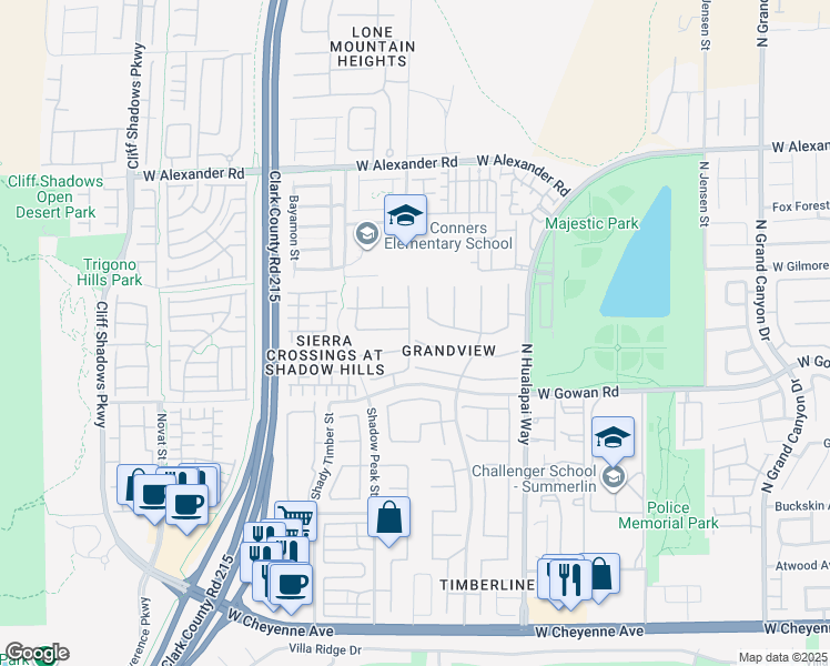 map of restaurants, bars, coffee shops, grocery stores, and more near 10240 Clark Woolridge Court in Las Vegas
