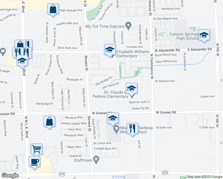 map of restaurants, bars, coffee shops, grocery stores, and more near 3728 Penny Cross Drive in North Las Vegas
