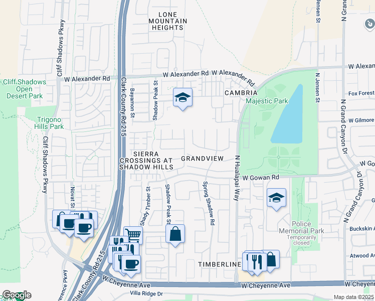 map of restaurants, bars, coffee shops, grocery stores, and more near 10240 Clark Woolridge Court in Las Vegas