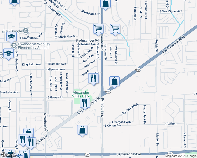 map of restaurants, bars, coffee shops, grocery stores, and more near 3736 Steinbeck Drive in Las Vegas