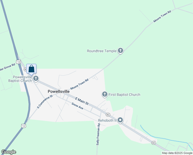 map of restaurants, bars, coffee shops, grocery stores, and more near 406 Bethlehem Church Road in Ahoskie