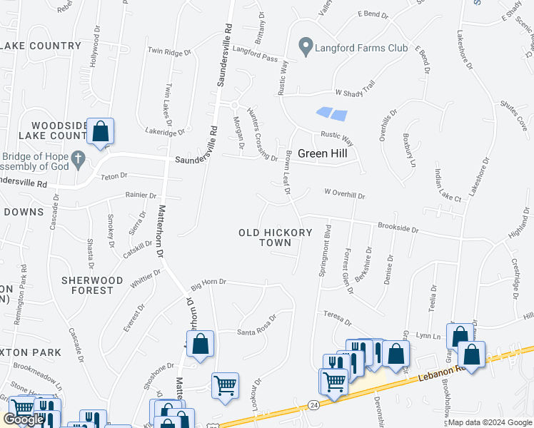 map of restaurants, bars, coffee shops, grocery stores, and more near 5003 Peach Orchard Drive in OLD HICKORY