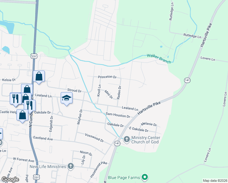 map of restaurants, bars, coffee shops, grocery stores, and more near 420 Nathan Street in Lebanon