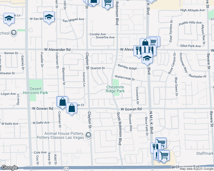 map of restaurants, bars, coffee shops, grocery stores, and more near 1829 Fan Fare Drive in North Las Vegas