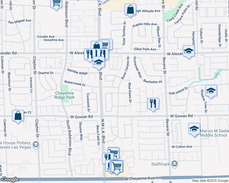 map of restaurants, bars, coffee shops, grocery stores, and more near 1320 Indian Hedge Drive in North Las Vegas