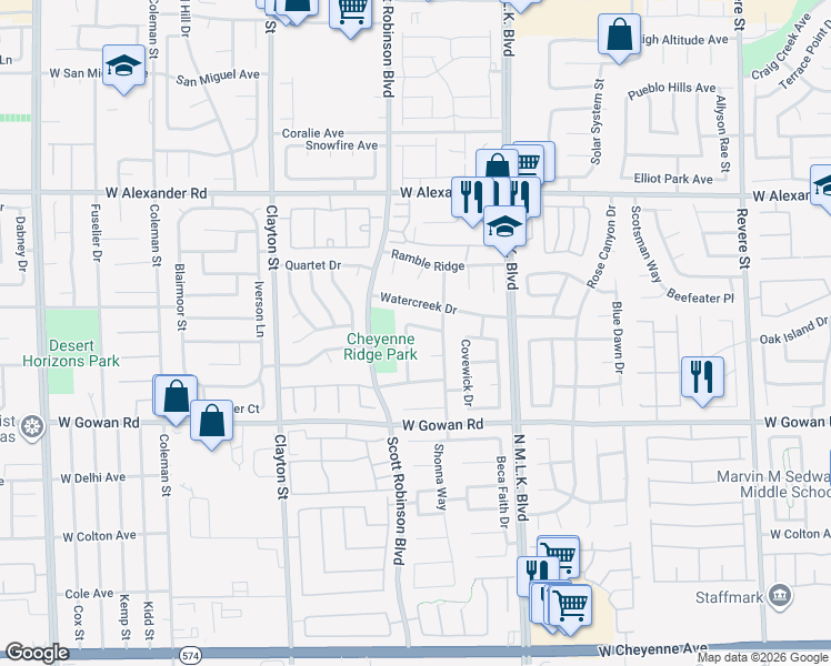 map of restaurants, bars, coffee shops, grocery stores, and more near 1723 Anchor Drive in North Las Vegas