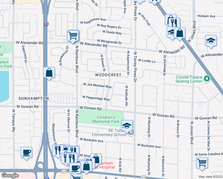 map of restaurants, bars, coffee shops, grocery stores, and more near 3708 North Broxburn Street in Las Vegas