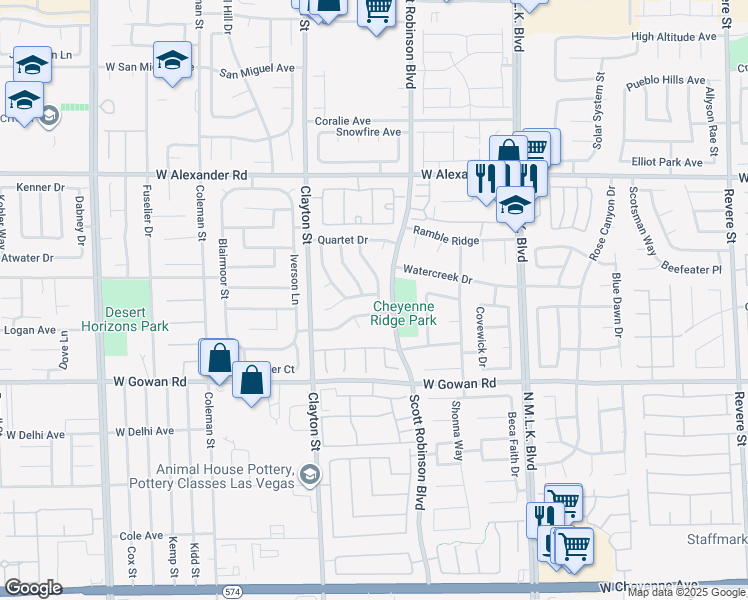 map of restaurants, bars, coffee shops, grocery stores, and more near 1829 Fan Fare Drive in North Las Vegas