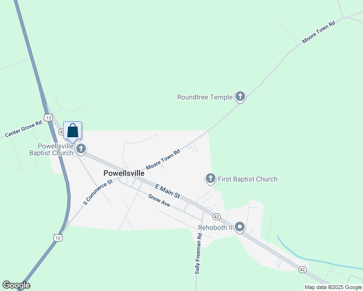 map of restaurants, bars, coffee shops, grocery stores, and more near 401 Bethlehem Church Road in Ahoskie