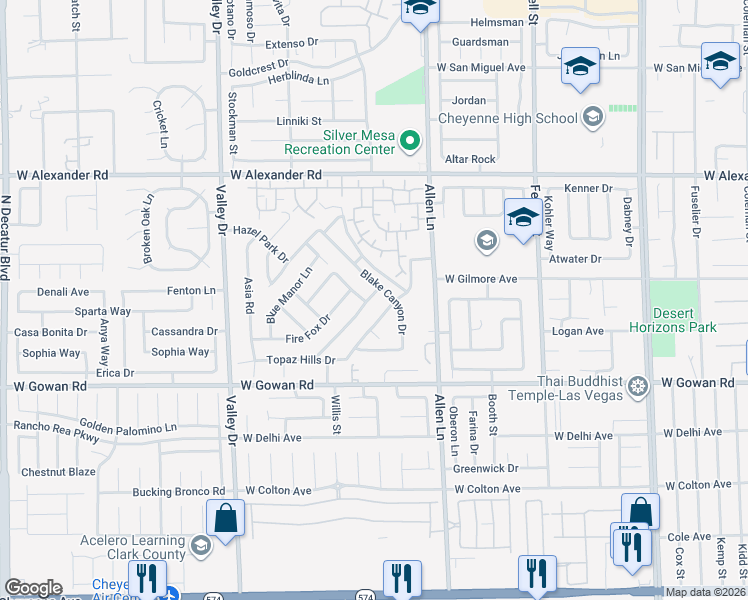 map of restaurants, bars, coffee shops, grocery stores, and more near 3893 Jamison Park Lane in North Las Vegas