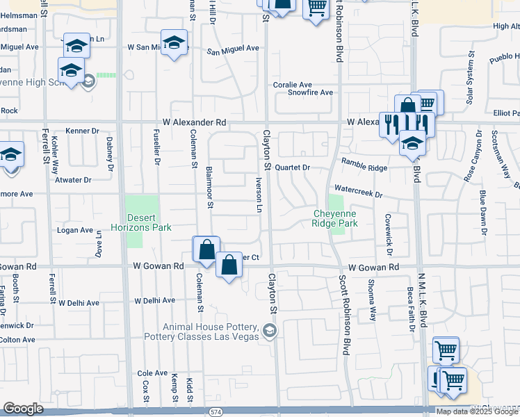 map of restaurants, bars, coffee shops, grocery stores, and more near 3736 Iverson Lane in North Las Vegas
