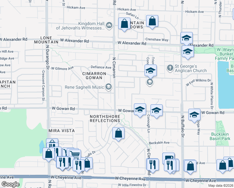 map of restaurants, bars, coffee shops, grocery stores, and more near 3710 Funston Way in Las Vegas
