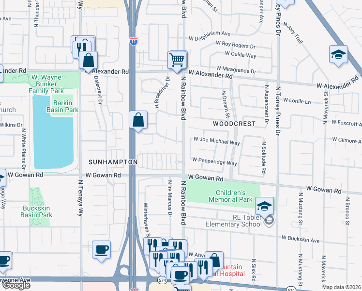 map of restaurants, bars, coffee shops, grocery stores, and more near 3716 North Marmalade Lane in Las Vegas