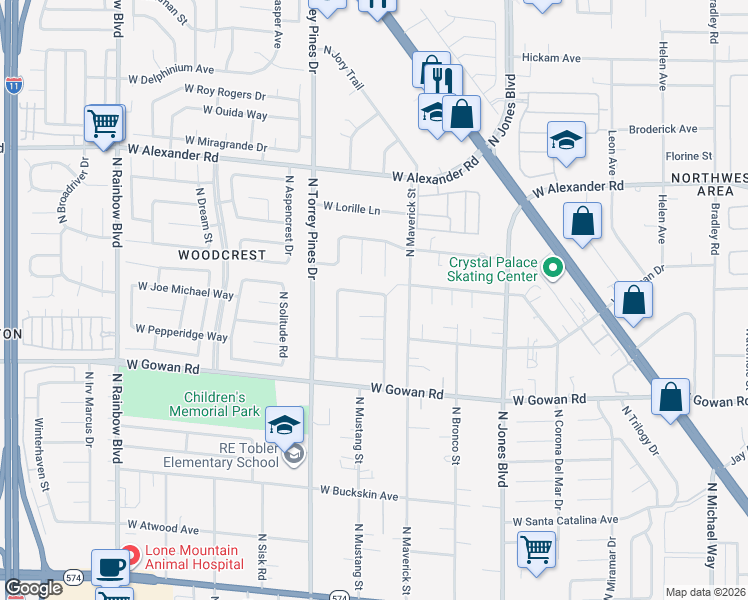 map of restaurants, bars, coffee shops, grocery stores, and more near 6317 West Canyon Ridge Drive in Las Vegas