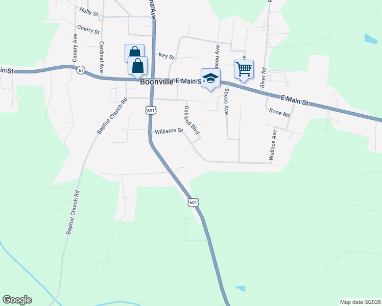 map of restaurants, bars, coffee shops, grocery stores, and more near 211 Williams Street in Boonville
