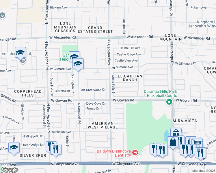 map of restaurants, bars, coffee shops, grocery stores, and more near 3686 Ferndale Cove Drive in Las Vegas