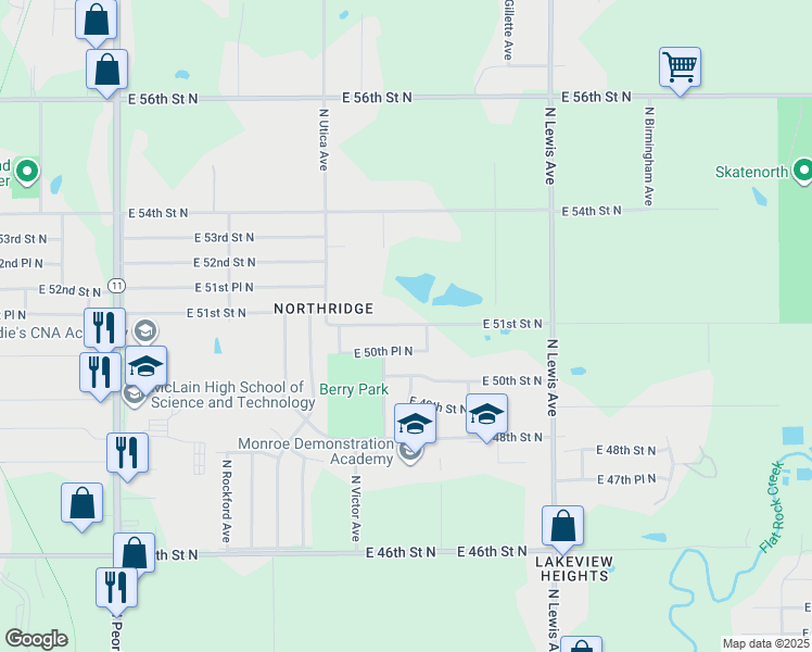 map of restaurants, bars, coffee shops, grocery stores, and more near 1774 East 51st Street North in Tulsa