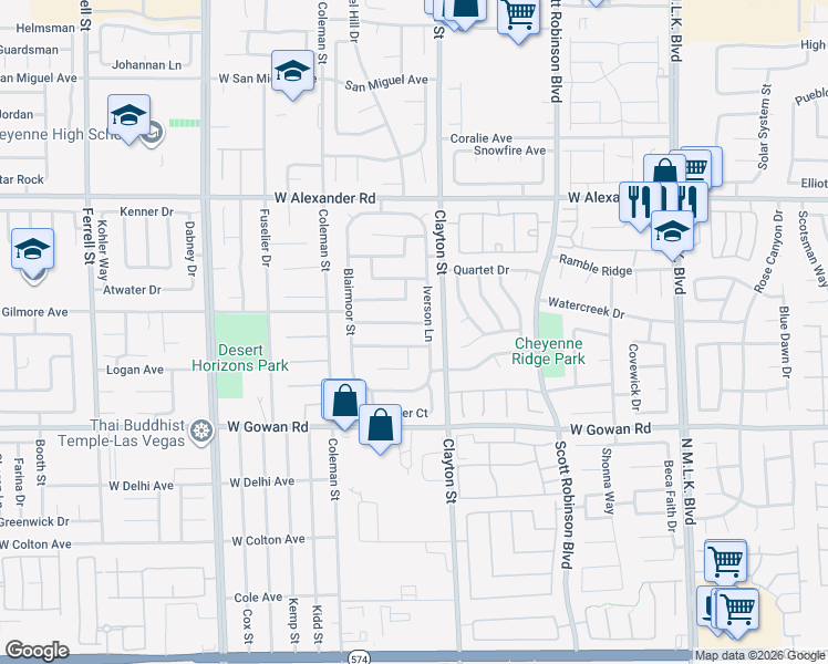 map of restaurants, bars, coffee shops, grocery stores, and more near 3736 Iverson Lane in North Las Vegas