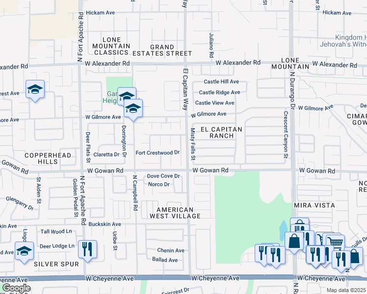 map of restaurants, bars, coffee shops, grocery stores, and more near 3686 Ferndale Cove Drive in Las Vegas