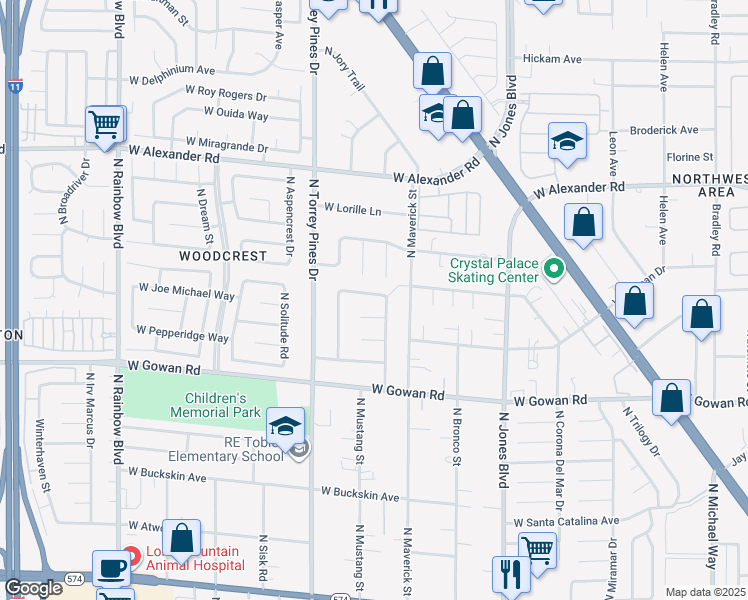 map of restaurants, bars, coffee shops, grocery stores, and more near 6317 West Canyon Ridge Drive in Las Vegas