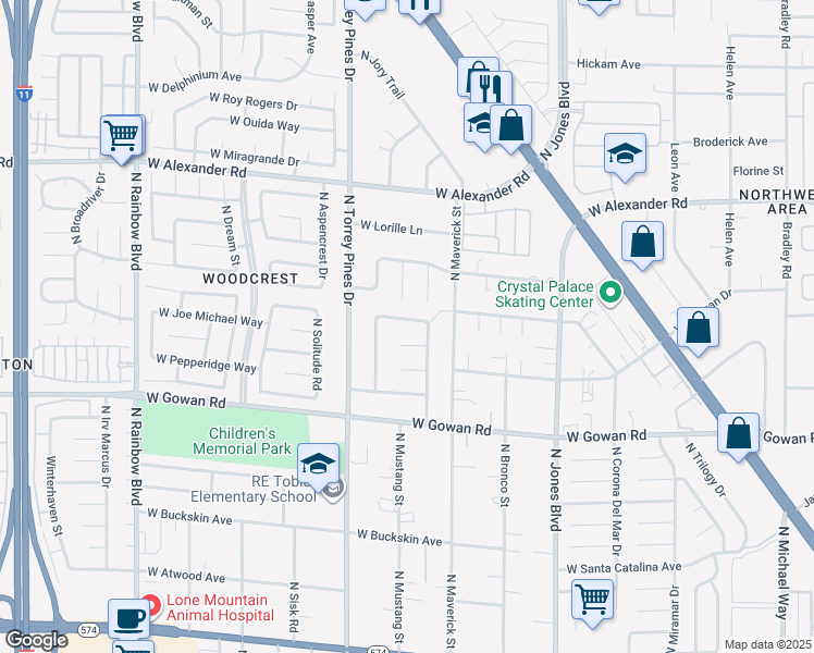 map of restaurants, bars, coffee shops, grocery stores, and more near 6325 West Canyon Ridge Drive in Las Vegas