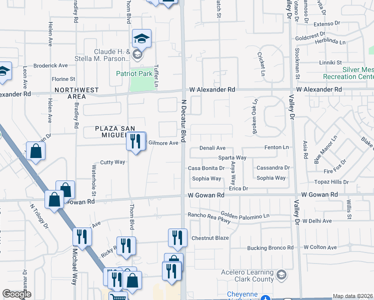 map of restaurants, bars, coffee shops, grocery stores, and more near 3727 Grey Hills Drive in North Las Vegas