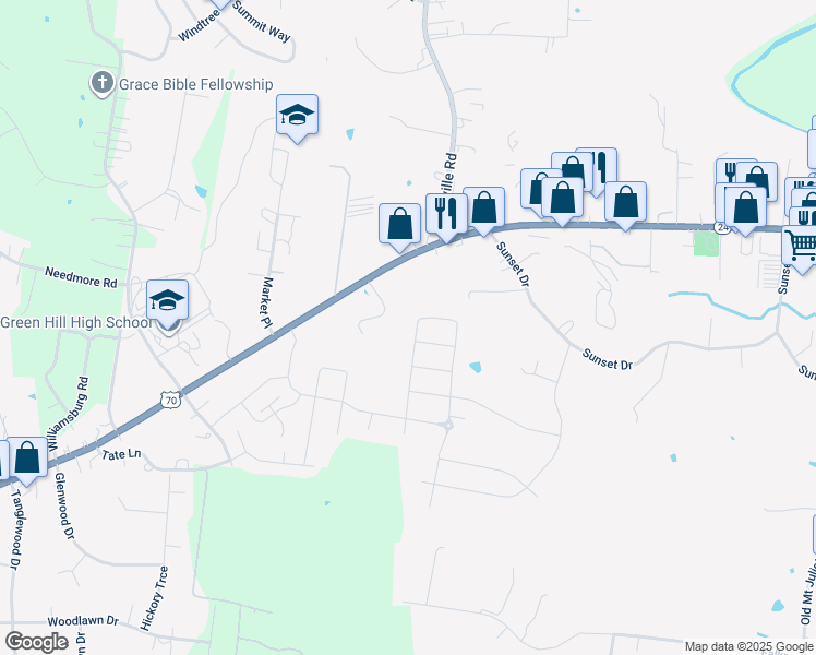 map of restaurants, bars, coffee shops, grocery stores, and more near 543 Montrose Drive in Mt. Juliet