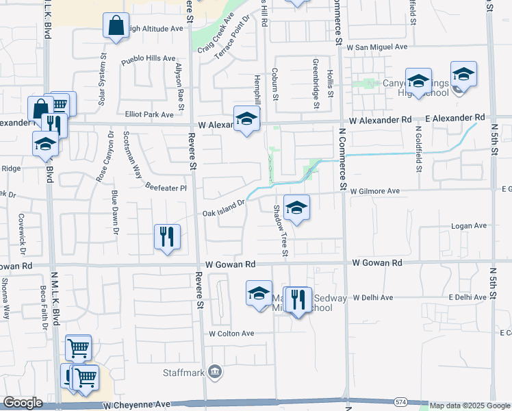map of restaurants, bars, coffee shops, grocery stores, and more near 3741 Round Robin Street in North Las Vegas