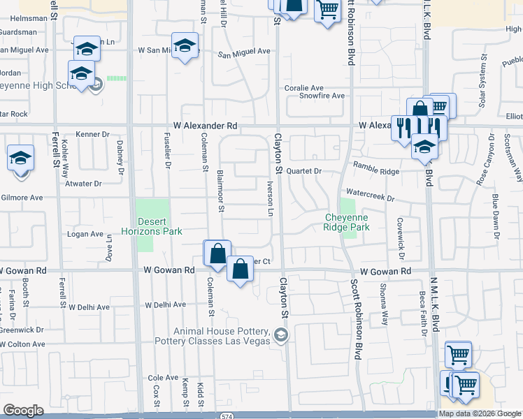 map of restaurants, bars, coffee shops, grocery stores, and more near 3736 Iverson Lane in North Las Vegas