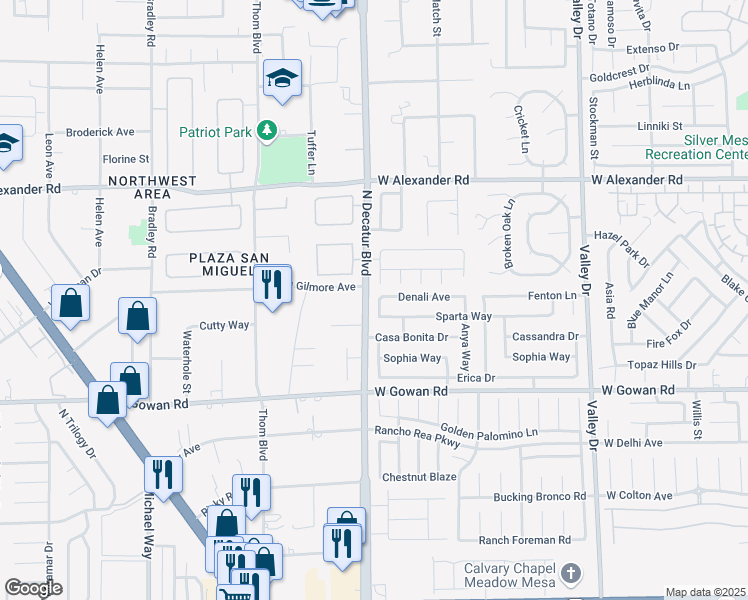 map of restaurants, bars, coffee shops, grocery stores, and more near 3727 Grey Hills Drive in North Las Vegas
