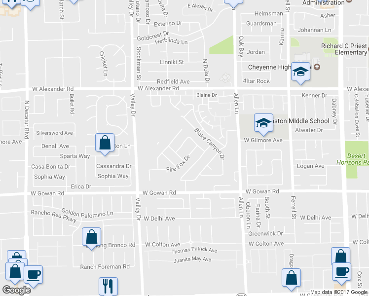 map of restaurants, bars, coffee shops, grocery stores, and more near 4027 Blueberry Peak Lane in North Las Vegas