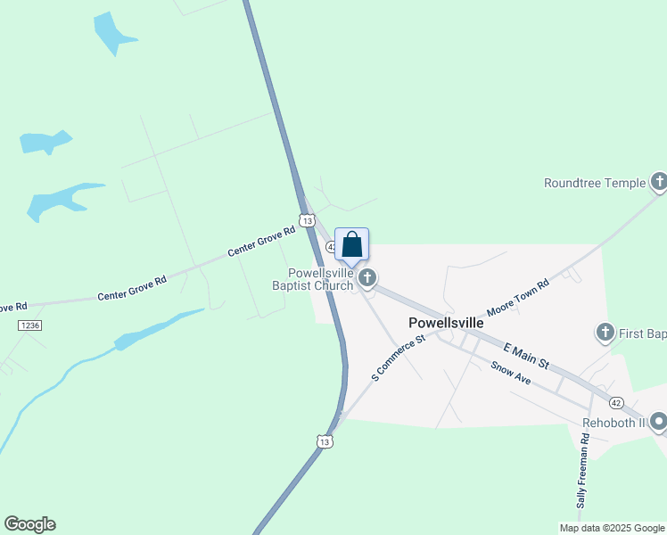 map of restaurants, bars, coffee shops, grocery stores, and more near 407 Main Street in Ahoskie