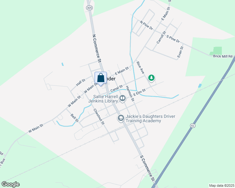 map of restaurants, bars, coffee shops, grocery stores, and more near 207 Broad Street in Aulander