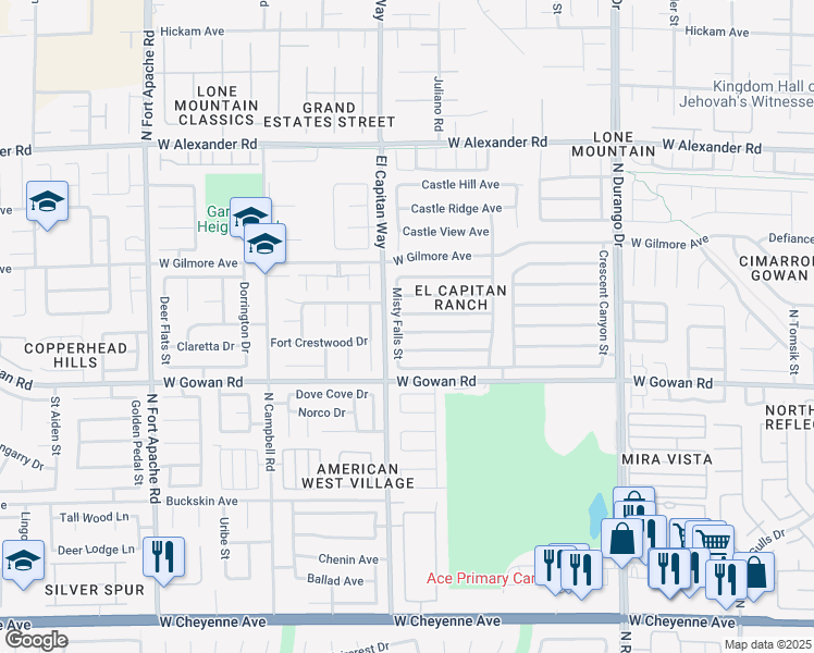 map of restaurants, bars, coffee shops, grocery stores, and more near 8776 Country View Avenue in Las Vegas