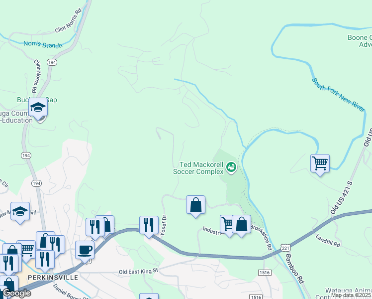 map of restaurants, bars, coffee shops, grocery stores, and more near 194 Azor Court in Boone