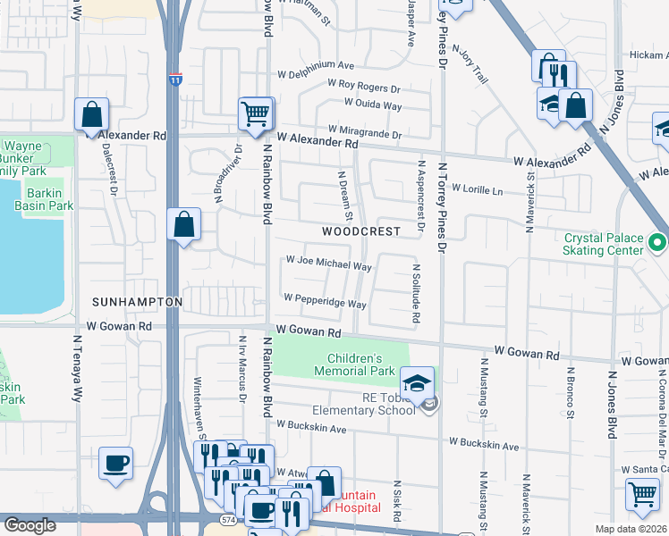 map of restaurants, bars, coffee shops, grocery stores, and more near 3717 North Veneer Lane in Las Vegas