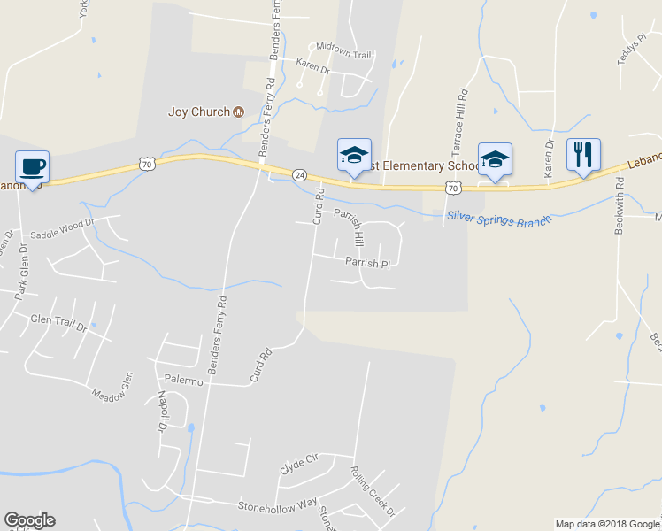 map of restaurants, bars, coffee shops, grocery stores, and more near 205 Parrish Place in Mount Juliet