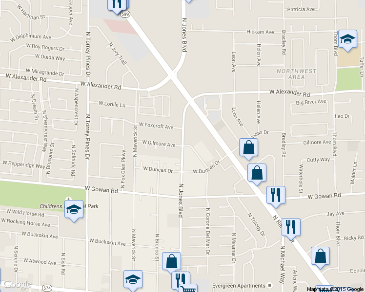 map of restaurants, bars, coffee shops, grocery stores, and more near 3601 W Gilmore Ave in Las Vegas