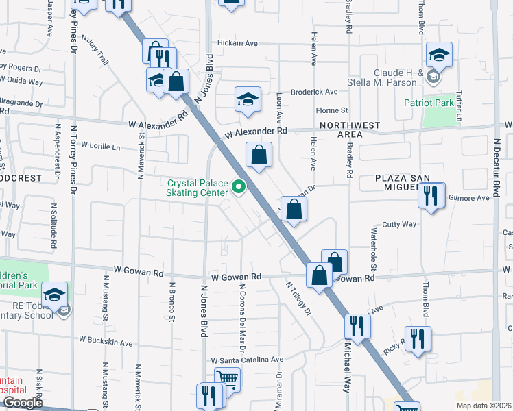 map of restaurants, bars, coffee shops, grocery stores, and more near 3717 Snorkel Circle in Las Vegas