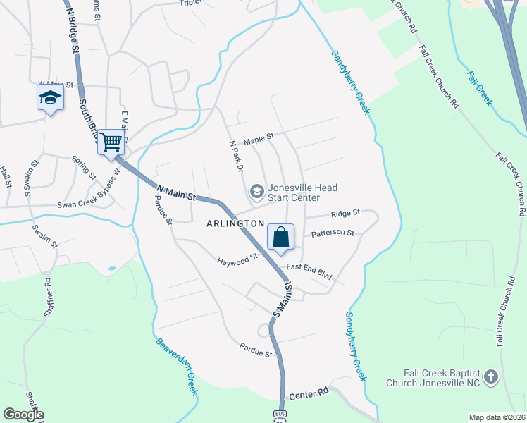 map of restaurants, bars, coffee shops, grocery stores, and more near 189-199,188-298 North Park Drive in Jonesville