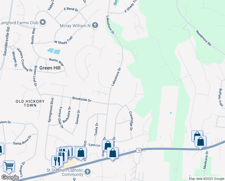 map of restaurants, bars, coffee shops, grocery stores, and more near 316 Grandview Drive in Green Hill