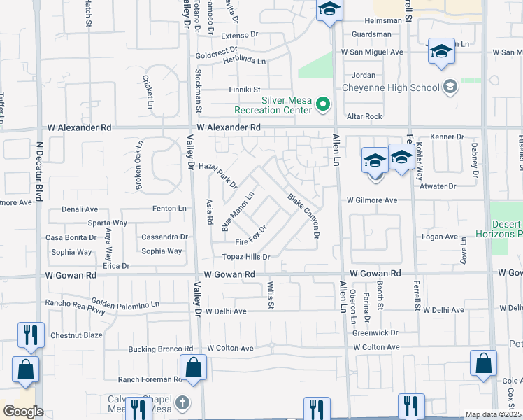 map of restaurants, bars, coffee shops, grocery stores, and more near 4027 Blueberry Peak Lane in North Las Vegas