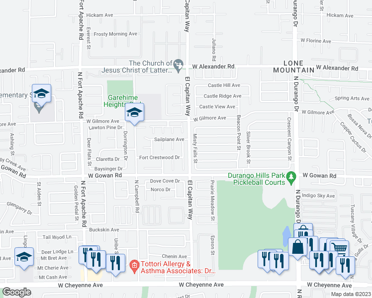 map of restaurants, bars, coffee shops, grocery stores, and more near 3696 Ferndale Cove Drive in Las Vegas